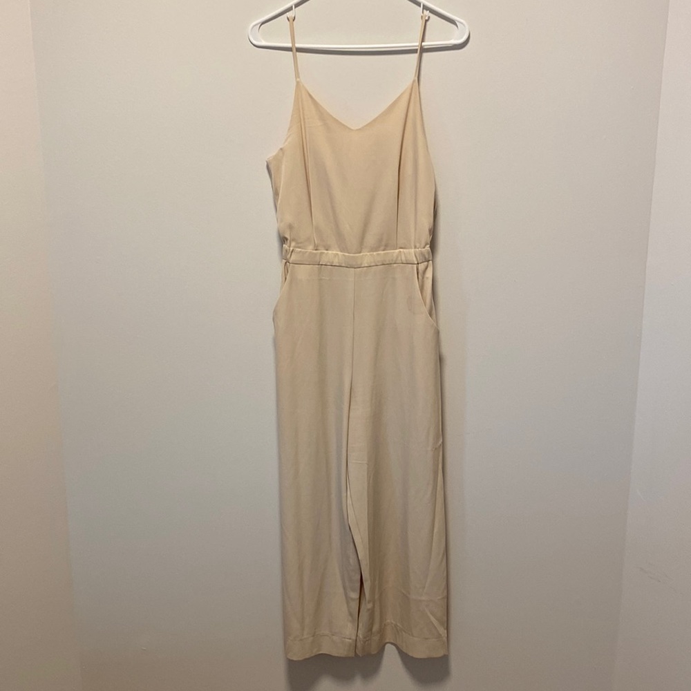 Beige wide-leg, ankle length romper